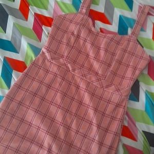 Shoulder strap pink 💗 plaid short dress..NEW